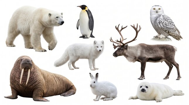 Wild animal collection set isolated on white background featuring lion, elephant, tiger, zebra, giraffe, eagle, and fauna for nature, safari, or zoo design.