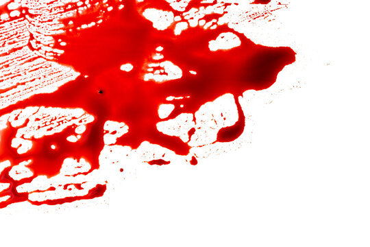 High-contrast digital rendering of a bright red blood-like splatter pool against a dark, textured black background. Halloween concept