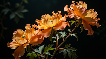 Fototapeta premium Close-up of vibrant orange flowers with dark backdrop