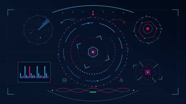 Animated futuristic HUD interface displaying digital telemetry data and radar scanning.