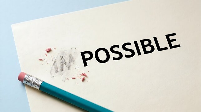 Pencil erasing impossible word from paper as a symbol of change