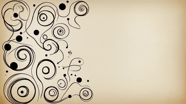 Hand-drawn ink swirls and dots gently swaying on vintage paper background, doodle style vertical motion animation