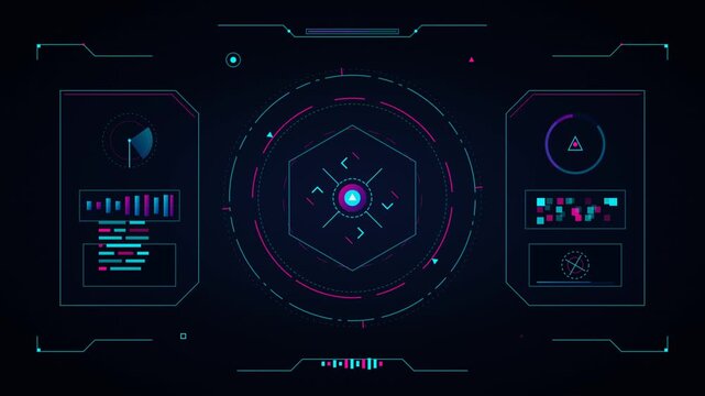 Futuristic HUD interface displaying target tracking radar and cyber telemetry data