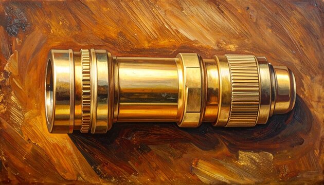 Vintage Brass Telescope on Wooden Background.