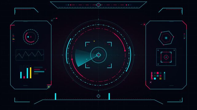 Futuristic HUD radar interface scanning digital data on a dark background.