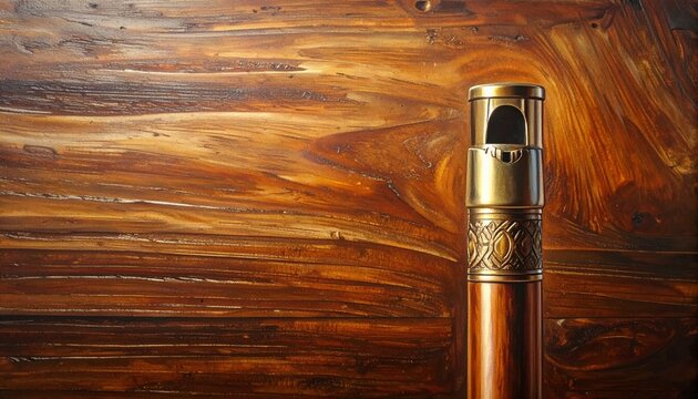Elegant gold fountain pen on polished wooden surface.