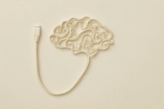 USB cable shaped like human brain concept for digital technology and connectivity