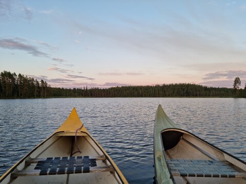 canoes on lake