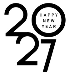 Creative 2027 Happy New Year design with text inside the zero. Modern black typography vector illustration on transparent background. © Vasyl