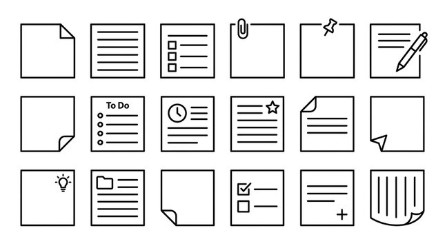 Collection of hand drawn sticky note icons and task lists with reminder