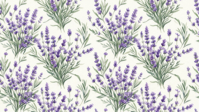 Seamless watercolor lavender flower pattern background