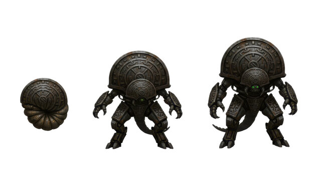 Set of Three Ancient Mechanical Turtle Robot Characters