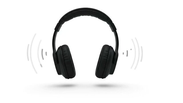 Modern Black Over-Ear Headphones Rotating on Isolated White Background 4K Studio Shot