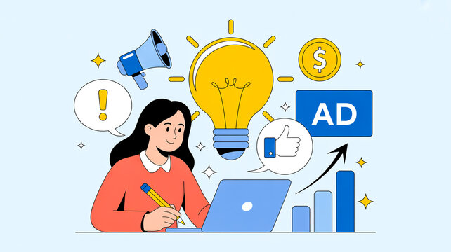 A Flat Design Illustration Of An Open Creative Content Strategy Development For Digital Marketing Success