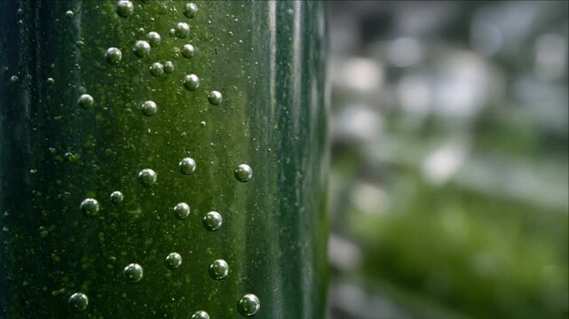 Cinematic clean water technology background with abstract bubble texture green glass surface macro bubble water green abstract background clean technology fresh liquid cinematic green algae clean