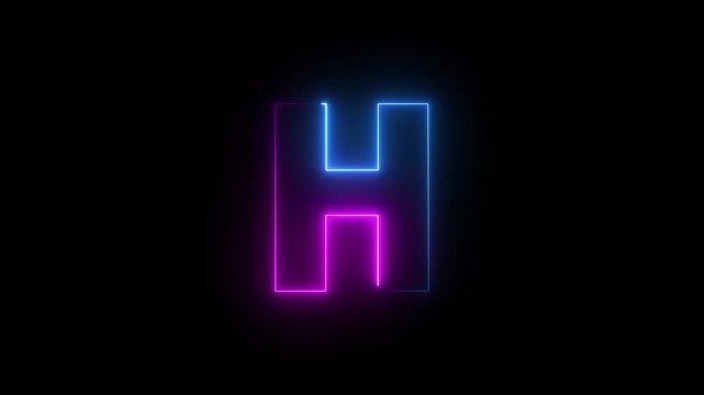 Purple and Blue Neon Letter H Outline Drawing Animation on Black Background
