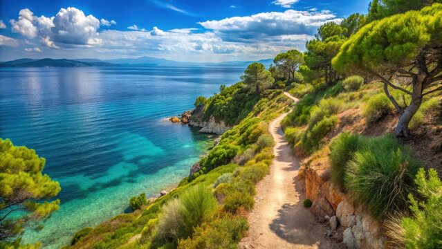 Coastal hiking path on chalkidiki kassandra peninsula near sane sani greece