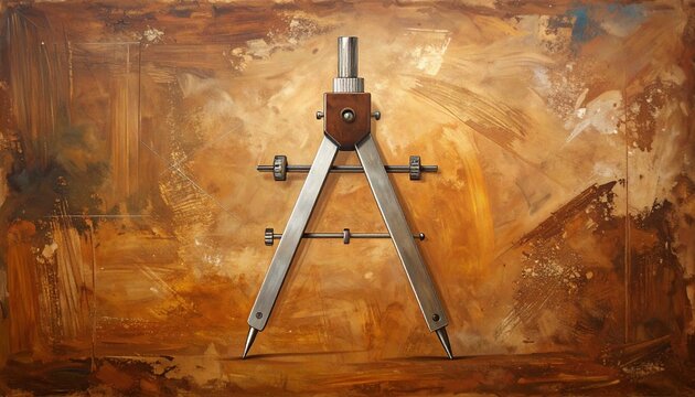 Vintage Drafting Compass on Textured Brown Background.