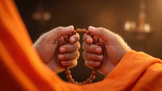 Hanuman Holding Japa Mala &ndash; Prayer and Meditation Devotional Concept