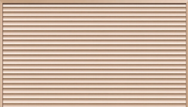 Full frame view of beige metallic shutter blinds featuring horizontal parallel lines and subtle shadow pattern, perfect for modern architecture, security background, industrial texture and design.
