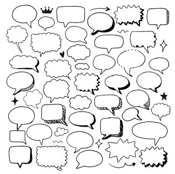 Hand drawing speech bubbles communication doodle set