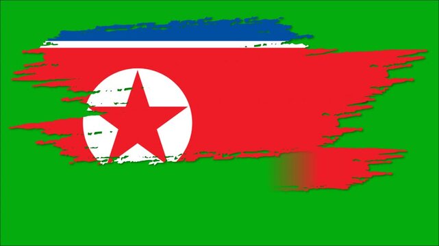 North Korea Flag Grunge Brush Stroke Animation, North Korean National Flag, DPRK Patriotic Motion Background