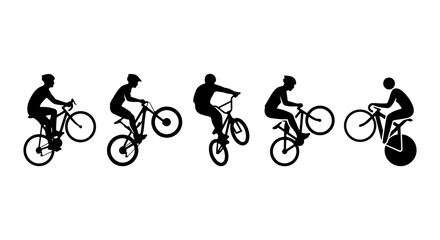 Fototapeta premium BMX Bicycle Tricks Silhouettes, Extreme Sports Action, Dynamic Cycling Performance Icons