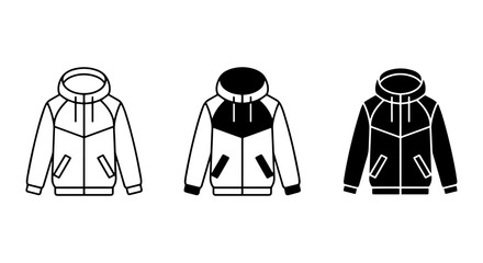 Hooded Jacket Icons, Windbreaker Vector Set, Casual Outerwear Graphics, Sportswear Apparel Illustrations © jubayer