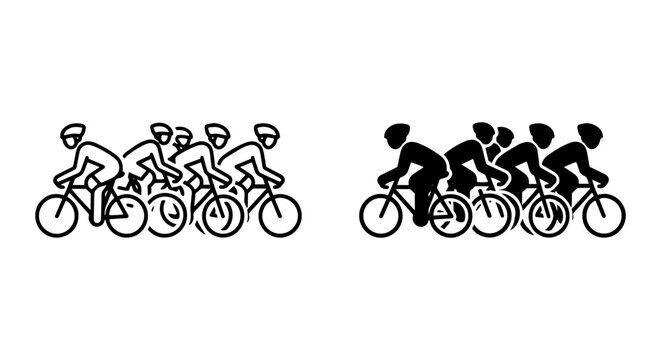 Cyclists Peloton Vector Icons, Bicycle Race Group Silhouette, Sport Competition Graphics