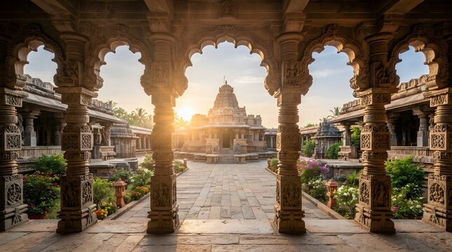 Sunrise over ancient temple