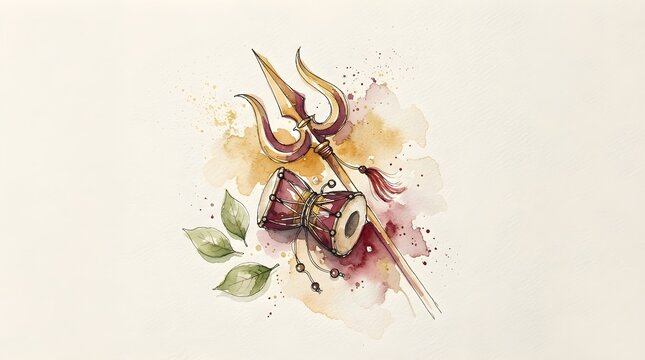 Trident and drum with leaves