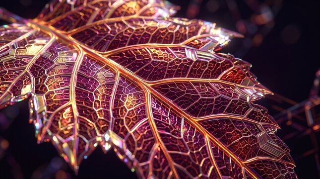 Captivating close-up of an iridescent botanical leaf structure
