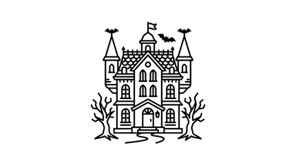 Naklejka premium Haunted House Outline Vector Illustration