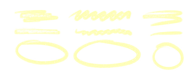 Plakat Golden glitter hand drawn highlight strokes and circles on a transparent background. Sparkling marker doodles for text emphasis, social media and festive design. PNG image