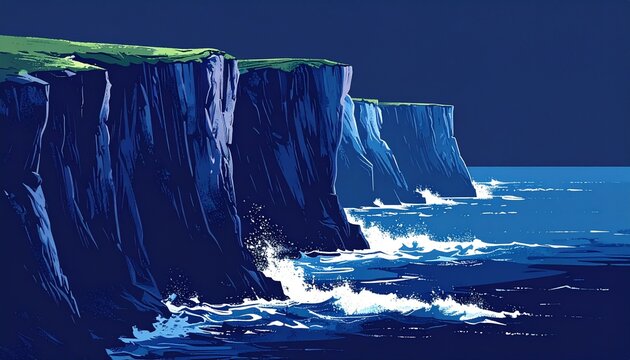 Dramatic Coastal Cliffs Overlooking Turquoise Ocean Waves.