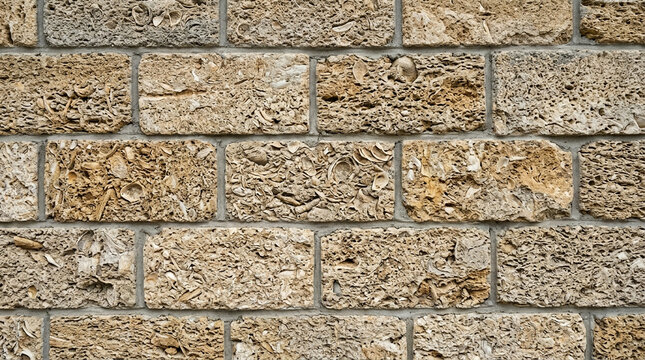 Ancient Limestone Brick Wall Texture - Rustic Stone Building Background
