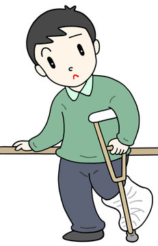 怪我のイラスト - 怪我・骨折・ギプス・松葉杖