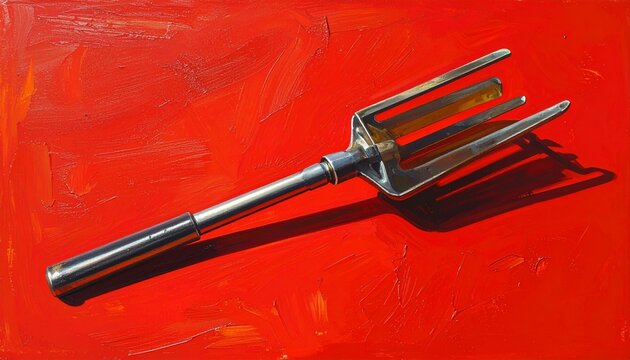 Vintage Metal Ice Pick on Red Background.