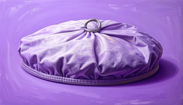Purple Fabric Cap with Button on Solid Background.