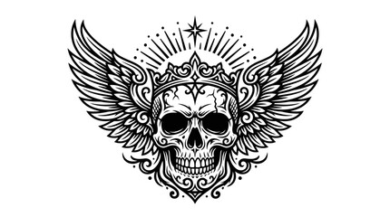 Fototapeta premium Royal crowned skull with wings and rays