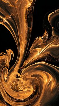 Bright gold paint moves through dark liquid, creating patterns and shapes in a creative process. The colors blend before the viewers eyes.