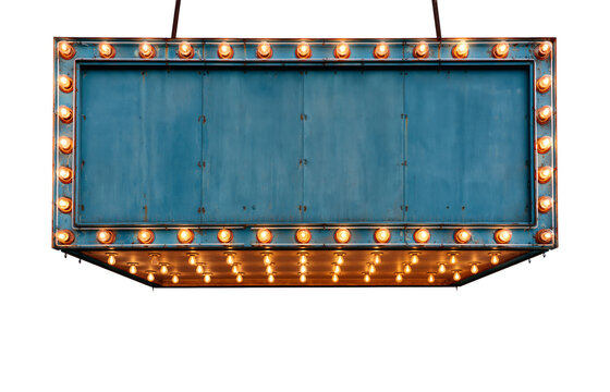Blue neon marquee billboard isolated on the transparent background.