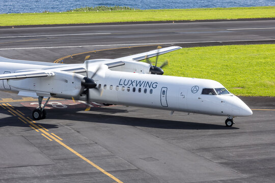 Luxwing Bombardier Dash 8-Q400 airplane at Horta airport in Portugal