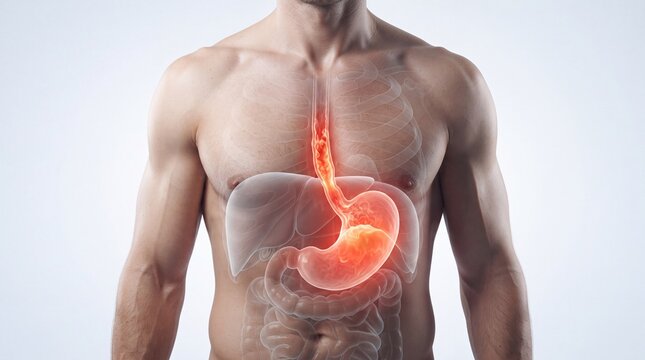 Human Digestive System Showing Stomach and Esophagus Anatomy, Medical Illustration