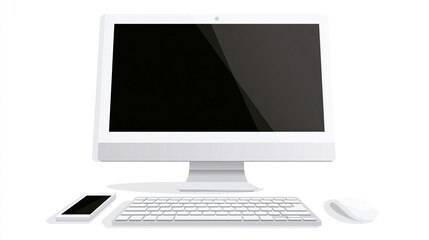 Fototapeta premium Modern Desktop Computer Setup with Keyboard Mouse and Smartphone