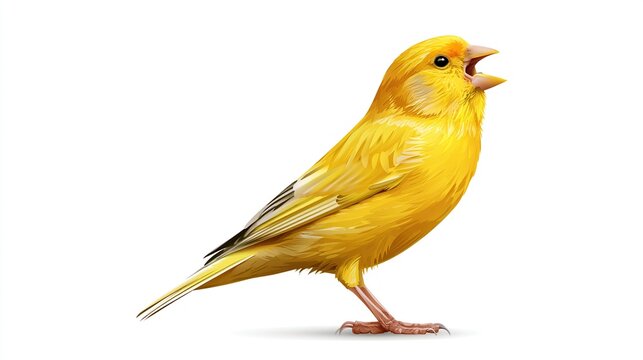 Bright Yellow Canary Bird Singing with Open Beak