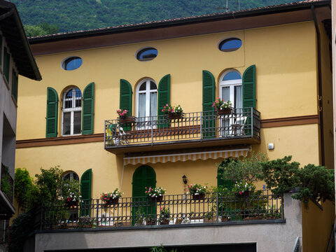 Old houses of Lovere, in Bergamo province, Italy, on the Sebino lake