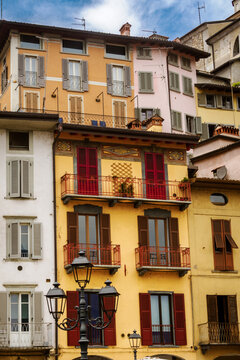 Old houses of Lovere, in Bergamo province, Italy, on the Sebino lake