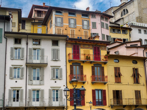 Old houses of Lovere, in Bergamo province, Italy, on the Sebino lake
