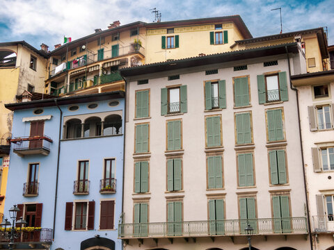 Old houses of Lovere, in Bergamo province, Italy, on the Sebino lake